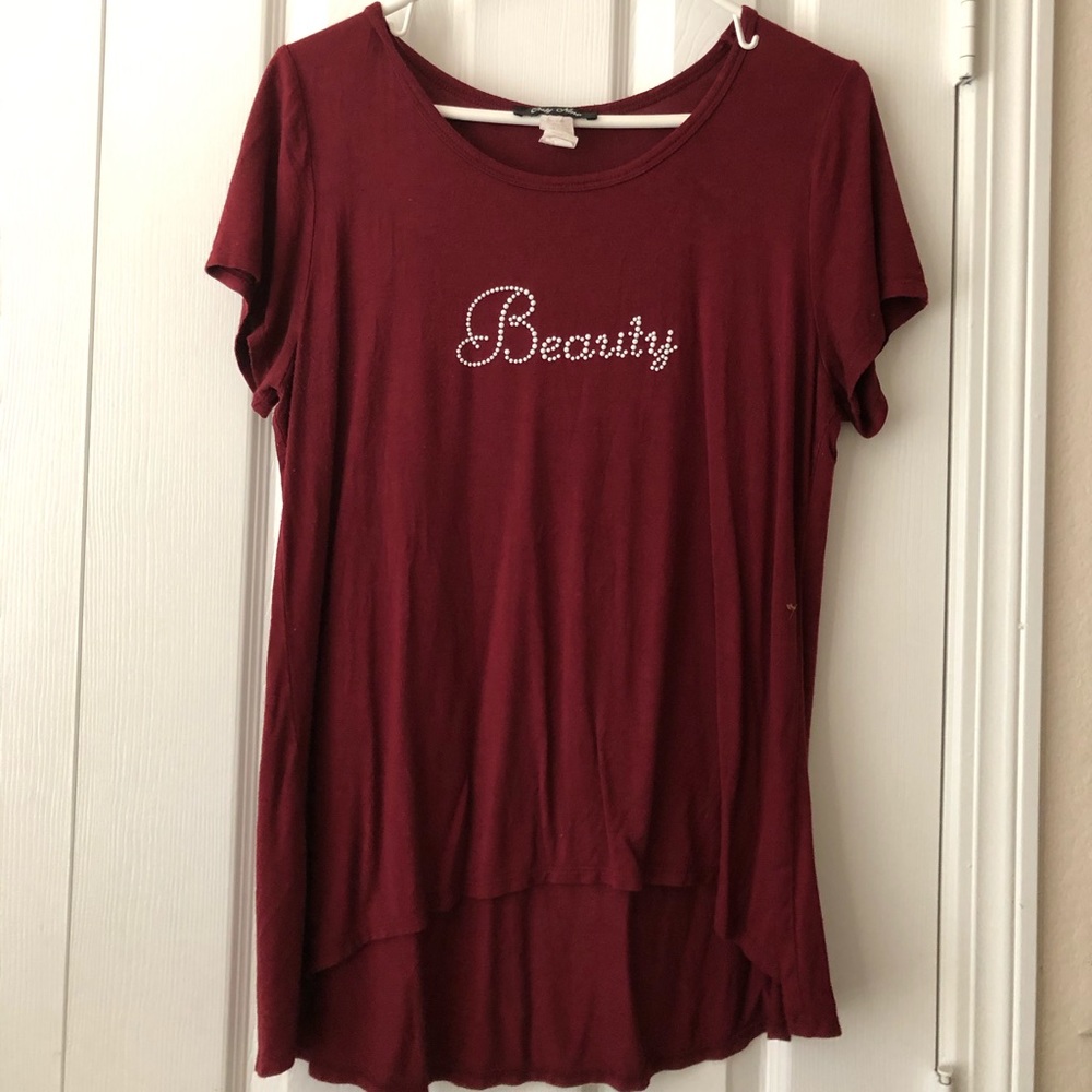 A maroon shirt